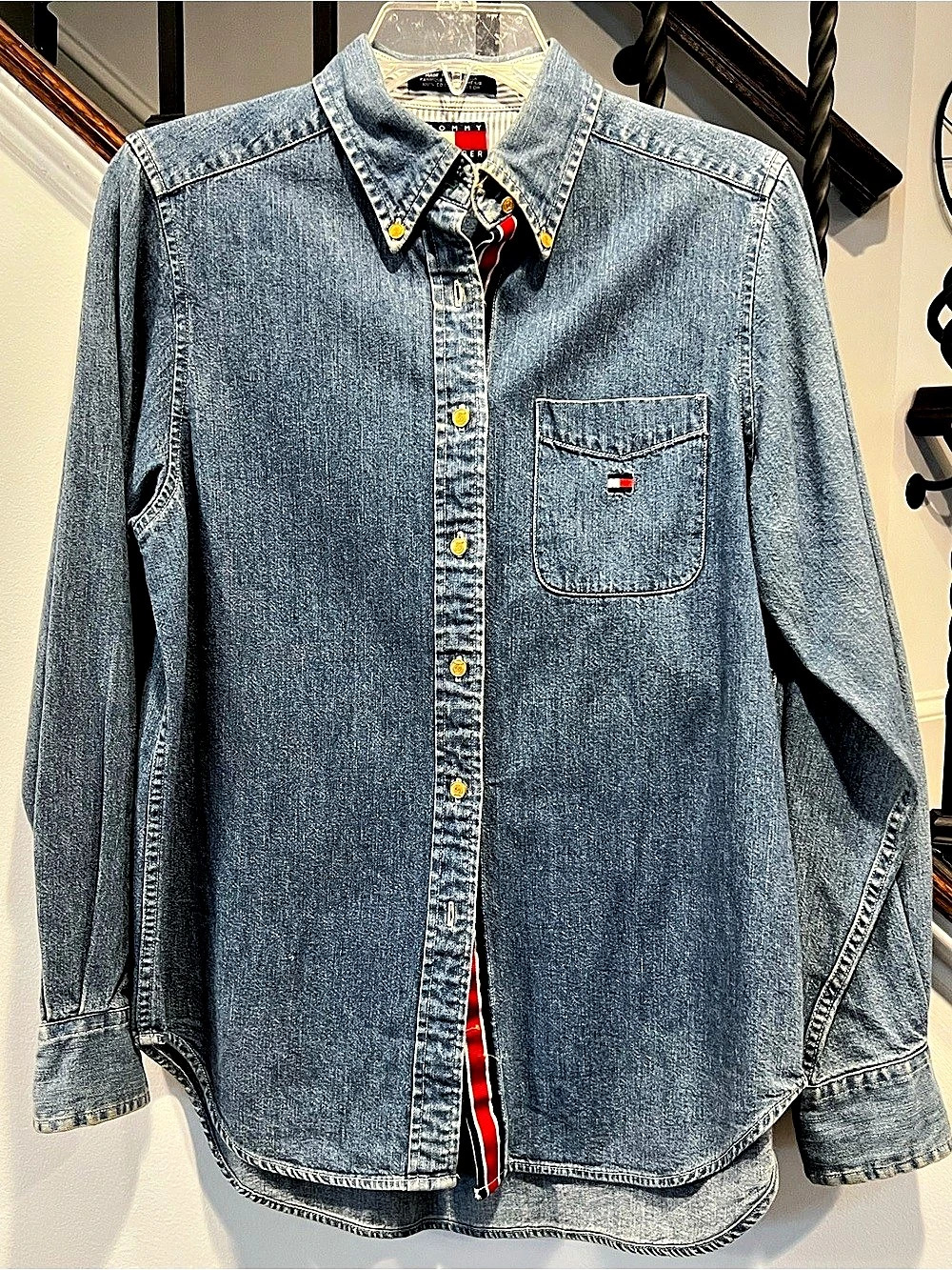 Vintage Tommy Hilfiger Women's 100% Cotton Denim Button-Down Shirt
